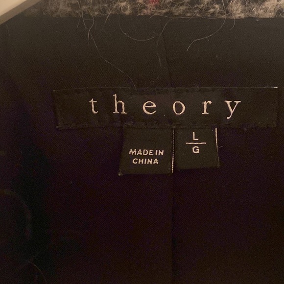 Theory Shaggy Pea Coat Cafe Lithe Wool Blend Black/White Check - Picture 8 of 10